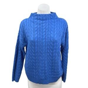 MNG Mango Blue Cable Knit Funnel Neck Long Sleeve Sweatshirt Sweater Top Size S